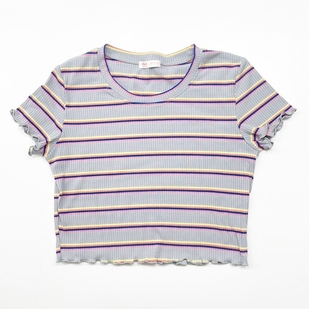 ROMWE multicolored striped lettuce trim crop top